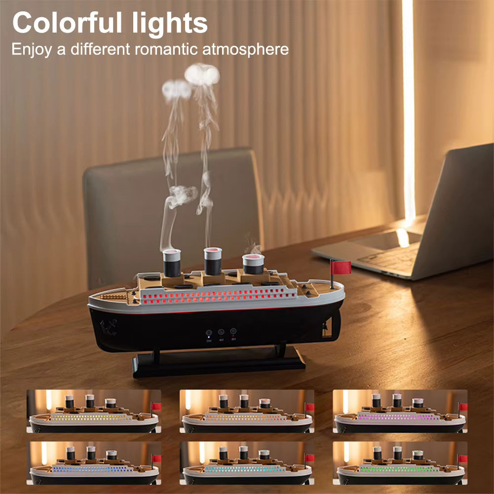 250ml Titanic Ship Model Air Humidifier and Essential Oil Diffuser with Remote Control - Jellyfish Smoke Ring Spray Aroma Diffuser and Night Light for Home