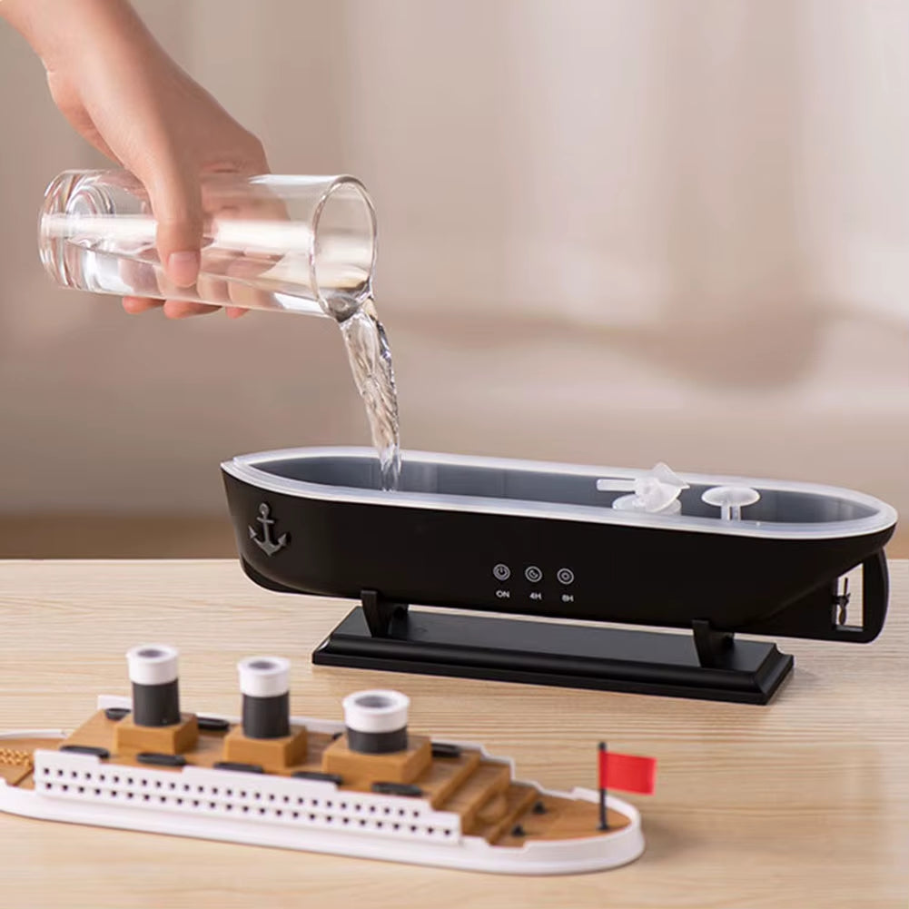 250ml Titanic Ship Model Air Humidifier and Essential Oil Diffuser with Remote Control - Jellyfish Smoke Ring Spray Aroma Diffuser and Night Light for Home
