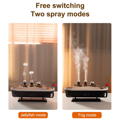 250ml Titanic Ship Model Air Humidifier and Essential Oil Diffuser with Remote Control - Jellyfish Smoke Ring Spray Aroma Diffuser and Night Light for Home