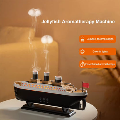 250ml Titanic Ship Model Air Humidifier and Essential Oil Diffuser with Remote Control - Jellyfish Smoke Ring Spray Aroma Diffuser and Night Light for Home